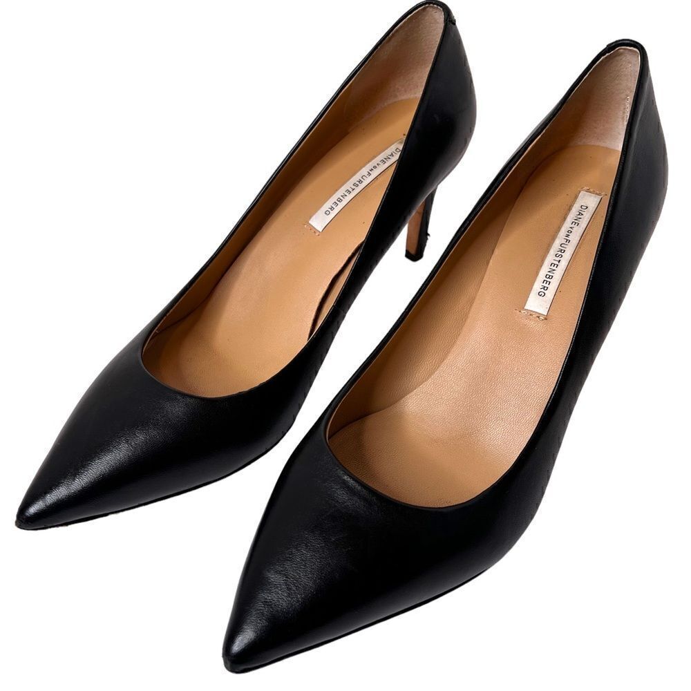 DIANE VON FURSTENBURG Olee Black Leather Pumps in Black Size 9.5 - Picture 5 of 10